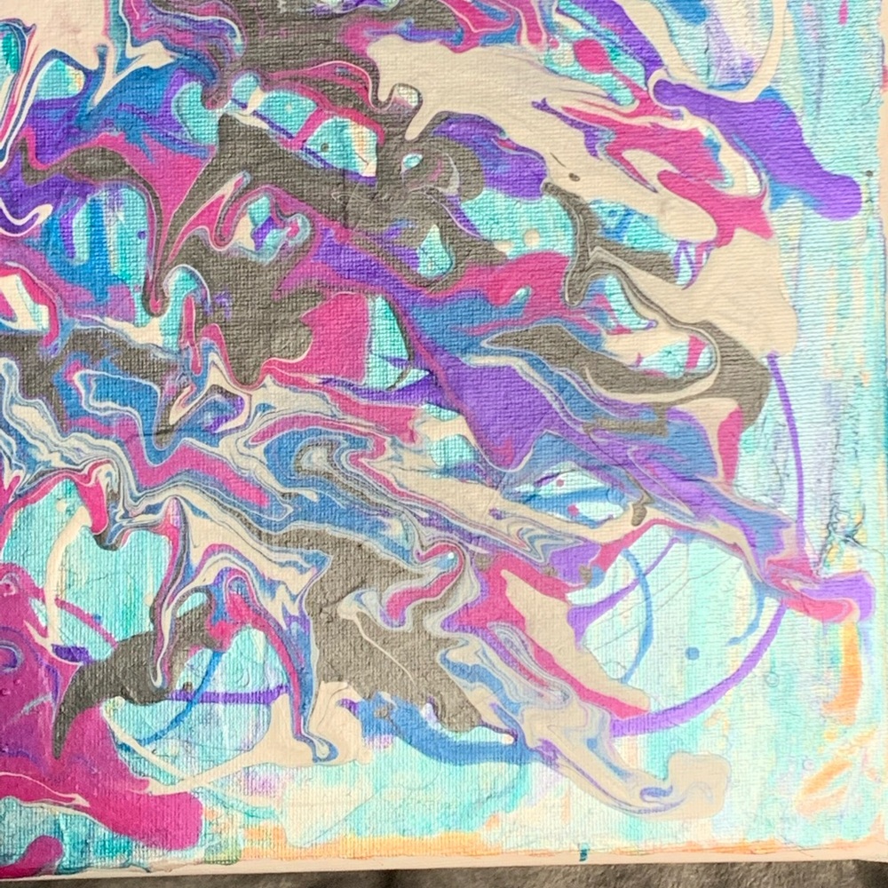 Acrylic Metallic Art - 10” x 10” wrapped canvas with Iridescent Blue Background - Picture 5 of 5